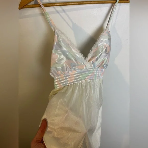 Vintage Slip midi Dress Size L V-Neck Pastel tones Grandmacore Lightweight - Picture 4 of 11